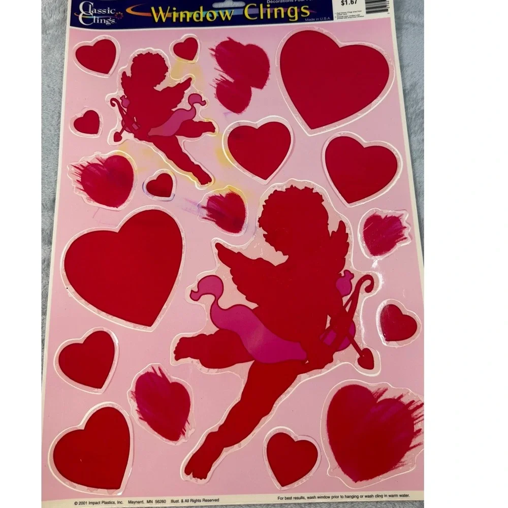 Vintage Valentines Day Window Clings Lot Precious Moments Hearts 9 Sheets